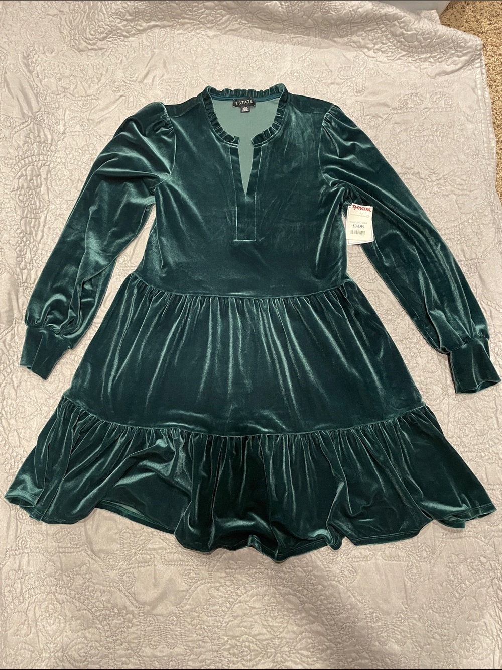 Emerald Green Velvet Ruffle Tier Dress